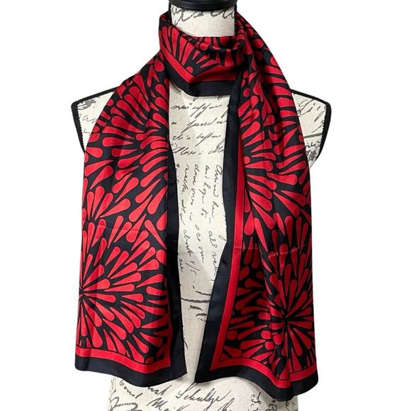 Talbots 100% Silk Scarf Red Navy Floral 12” X 60” Oblong Rectangle Versatile EUC - Picture 1 of 8